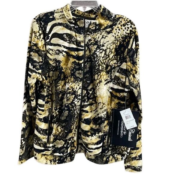 NWT Onque Casuals Animal Print Zip Up Jacket, Size L, Color: Rum Raisin - Picture 1 of 7